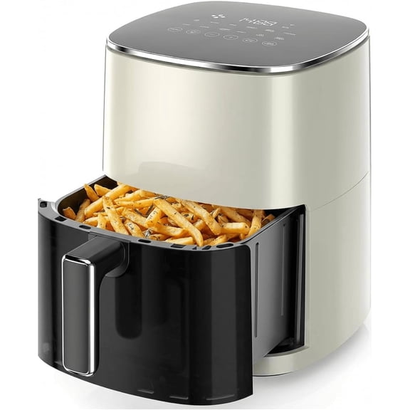 6.34 QT Air Fryer with Clear Window, 12-in-1 Functions, Square Design, Beige