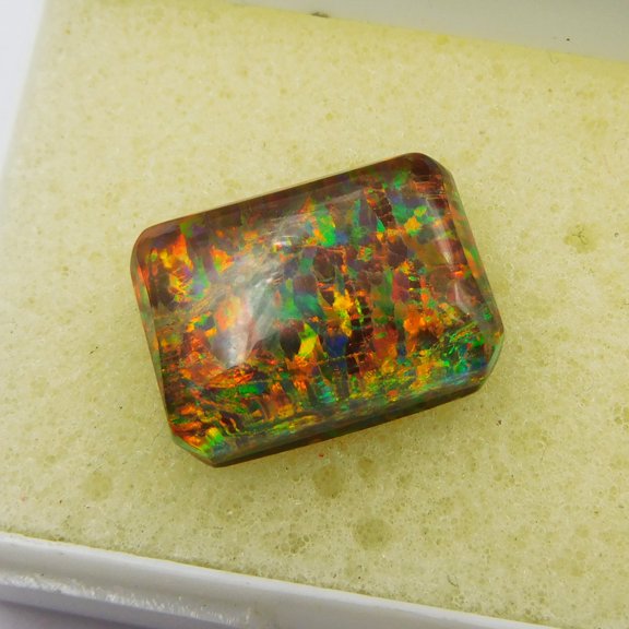 6.35 Ct Lab-Created Doublet Fire OPAL CERTIFIED Emerald Cut Loose Gemstone