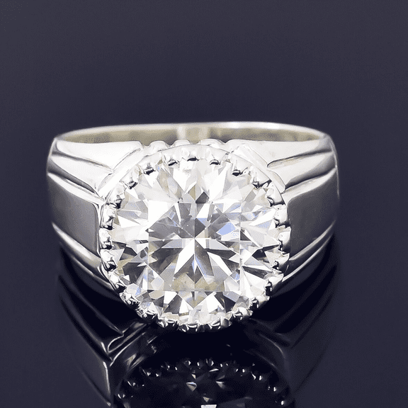 6.35 Ct White Moissanite Round Solitaire Ring - 925 Sterling Silver Gold Vermeil Size 6 US
