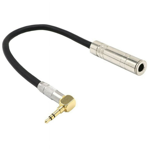 6.35 Female Stereo to 3.5 Male Plug Jack Stereo Hifi Mic Audio Extension Cable Short 90 Degree Angled Audio Line cable,1x 6.35 mm to 3.5 mm TRS Jack Plug Cable(6.35 mother stereo),Black & Silver