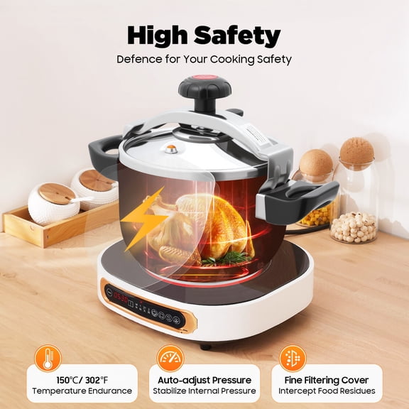 7L Stainless Steel Pressure Canner with Secure Locking Lid, Dishwasher Safe Pressure Cooker with Silicone Seal Ring and Heat Resistant Handles