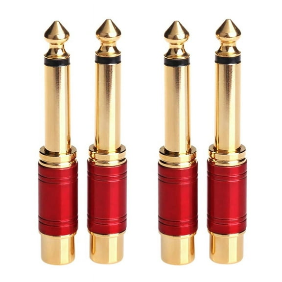 6.35mm 1/4 Inch Male Mono to RCA Female Interconnect Audio Adapter Conversion Plug (Red 4 Pack)