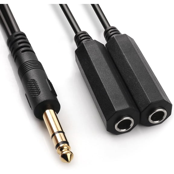 6.35mm 1/4 Inch Male Stereo to Two 6.35mm 1/4 inch Female TS Stereo Breakout Cable, Y Splitter Adapter Cable 0.3m (1FT)