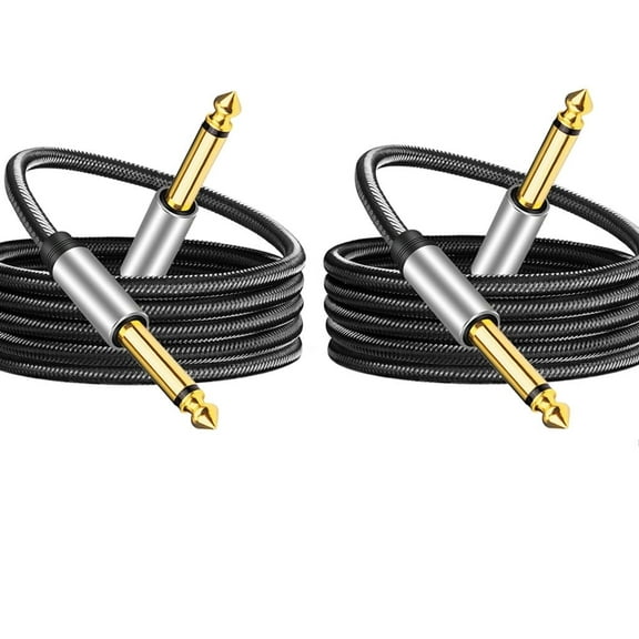 6.35mm Instrument Cable 10Ft,Silver Color Premium 6.35mm Mono Jack 1/4" TS Cable Unbalanced Guitar Patch Cords/Instrument Cable Male to Male with Zinc Alloy Housing and Nylon Braid(10Ft/3M)2 Pack