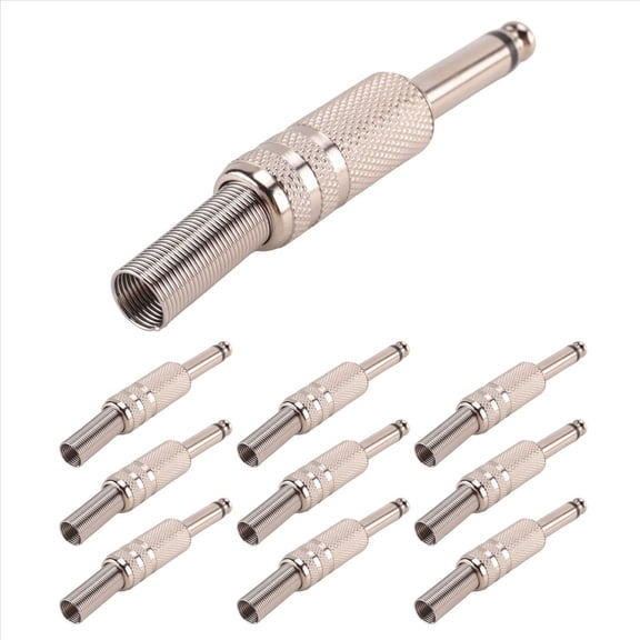 6.35mm Mono Amplifier Plug 1/4Inch Male Mono Monaural Jack Audio Cable Connector Plug Microphone 100Pcs