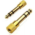 thumbnail image 1 of 2pcs 6.35mm Plug to 3.5mm Socket - 1/4 to 1/8 inch Stereo Audio Jack Adapter - Converts Audio from Amplifiers, Guitar, Piano, Drums, Speakers & Mic that use 6.35mm to 3.5mm Port - by Mobi Lock, 1 of 7