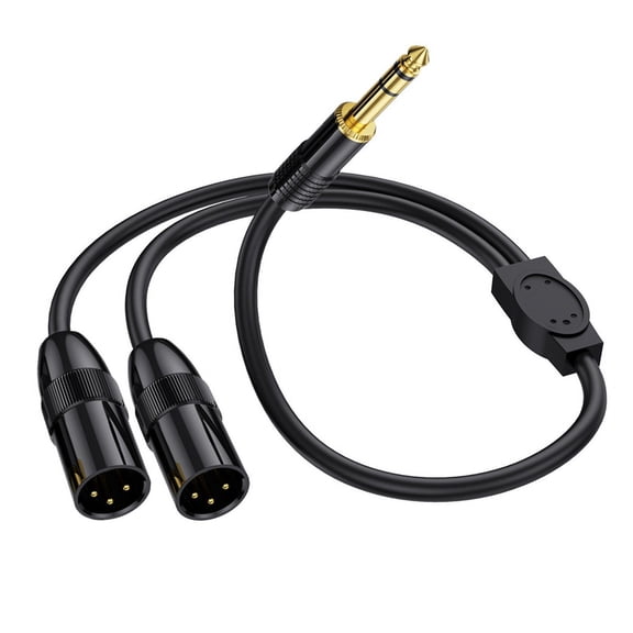 6.35mm TRS Male Plug to 2 Dual XLR Male Microphone Stereo Unbalanced Audio Converter Adapter Y Splitte Cable Cord-C