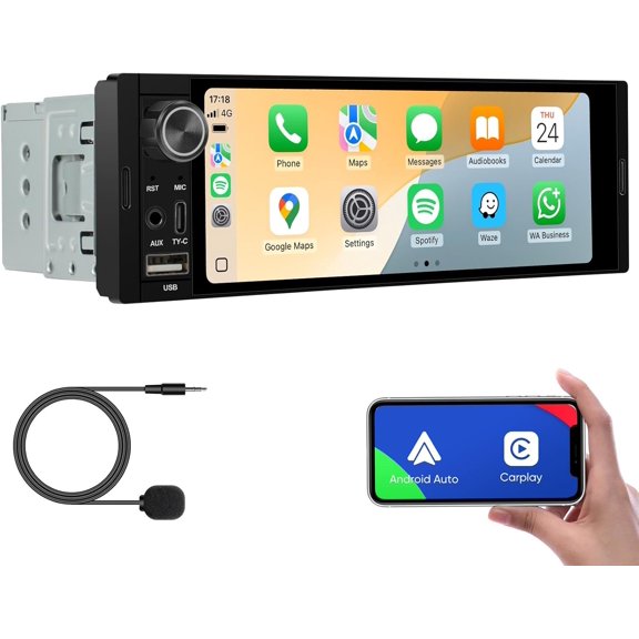 6.36-Inch Single Din Touchscreen  Stereo - Linux System Single Din Wired/  ,1080P  GPS Navigation Handsfree Calling, SWC/FM/BT (6.36-SD-02)