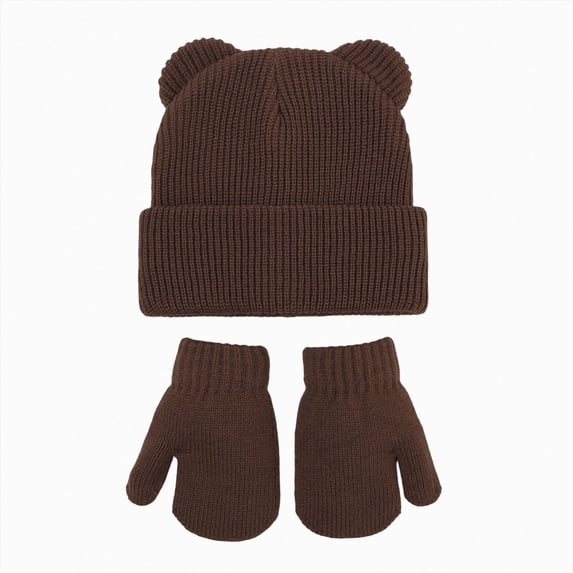 6-36 Months Kids Winter Beanie Hat and Mitten Set, Cute Earflap Knit Cap for Boys Girls