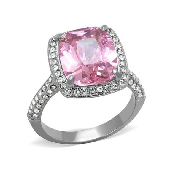 6.38 Ct Emerald Cut Rose Zirconia Stainless Steel Halo Engagement Ring Size 6