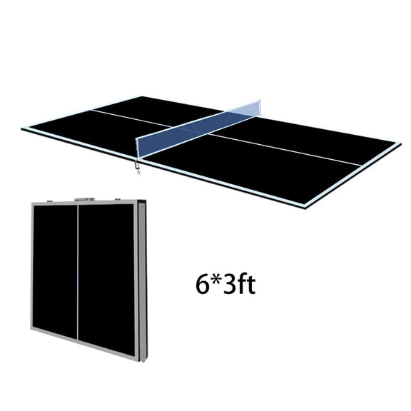 6*3FT Black Mid-Size Ping Pong Conversion Top Foldable & Portable Table Tennis Table Top for Indoor Games