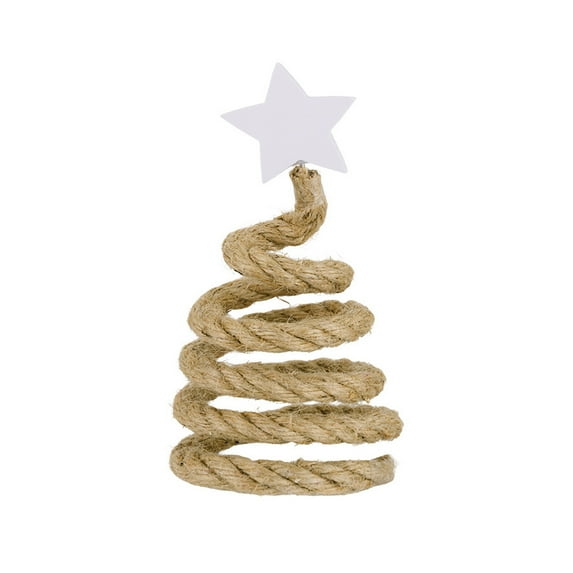 6.3Inch Nordic Wooden Christmas Tree Tabletop Ornament, Festive Holiday Decor with Hemp Rope or Wooden Beads, Modern Minimalist Design for Desk, Shelf, or Mantel Display in Living Room or Dining Area