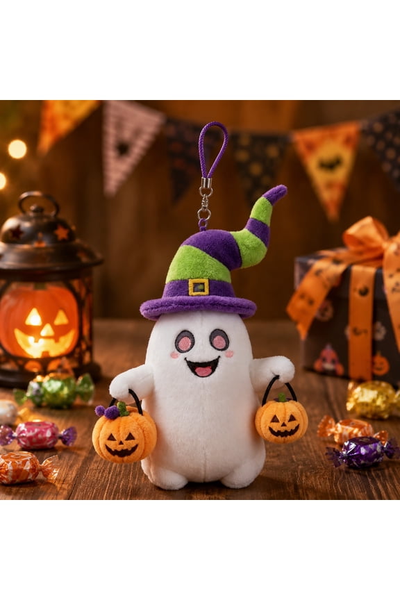 6.3in Halloween Ghost Plush Keychain Mini Stuffed Animal Toy Bag Pendant Pumpkin Party Favors