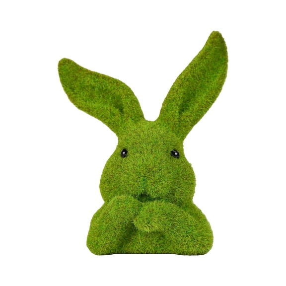 6.3in Long-Eared Easter Bunny, Bionic Moss Flocked Interface for Seasonal Aesthetics, Sophisticated Spring Tabletop Accent Piece