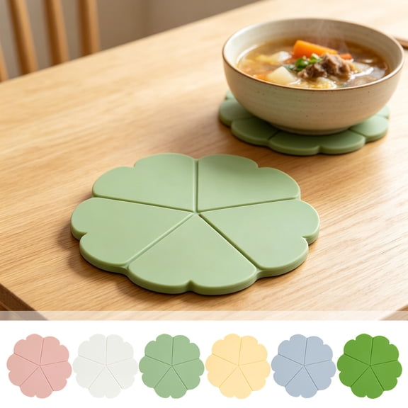 6.3inch Silicone Flower Trivet, Heat Resistant Table Mat, Anti Scald Pot and Cup Pad, Flexible Kitchen Accessory for Countertop, Dining Table and Daily Household Heat Protection Use, Light Green