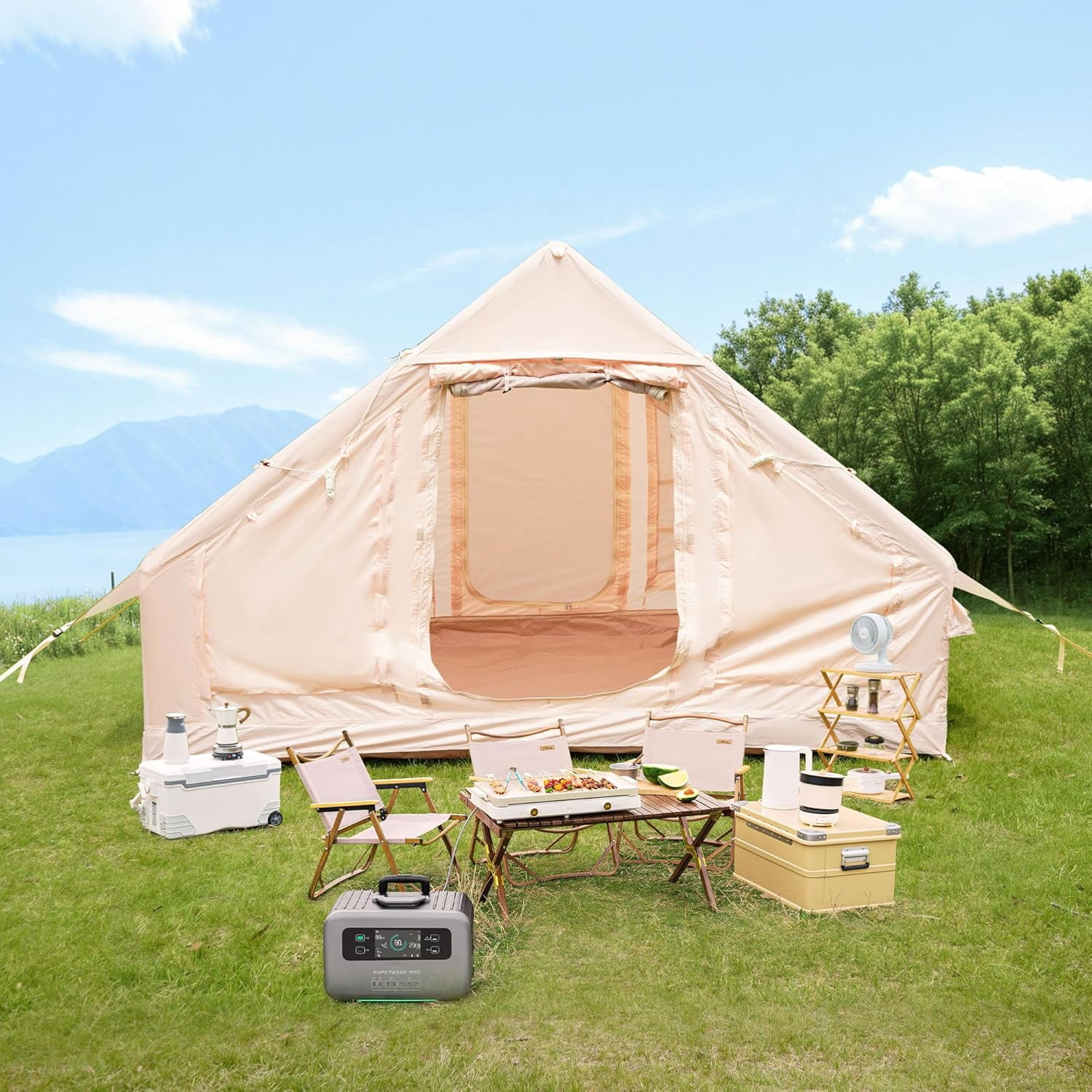 6.3m ² Inflatable Camping Tent with Canopy, 4 Season Waterproof Windproof Air Tent, 420D Oxford with Clear Skylight Mesh Windows and Doors