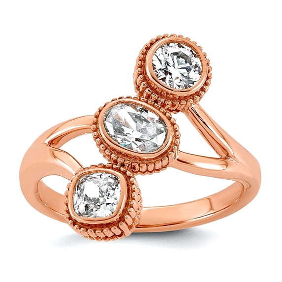6.3mm 14k Rose Gold 1ct Lab Grown Diamond VS+ F+ 3 Stone Fashion Ring ...