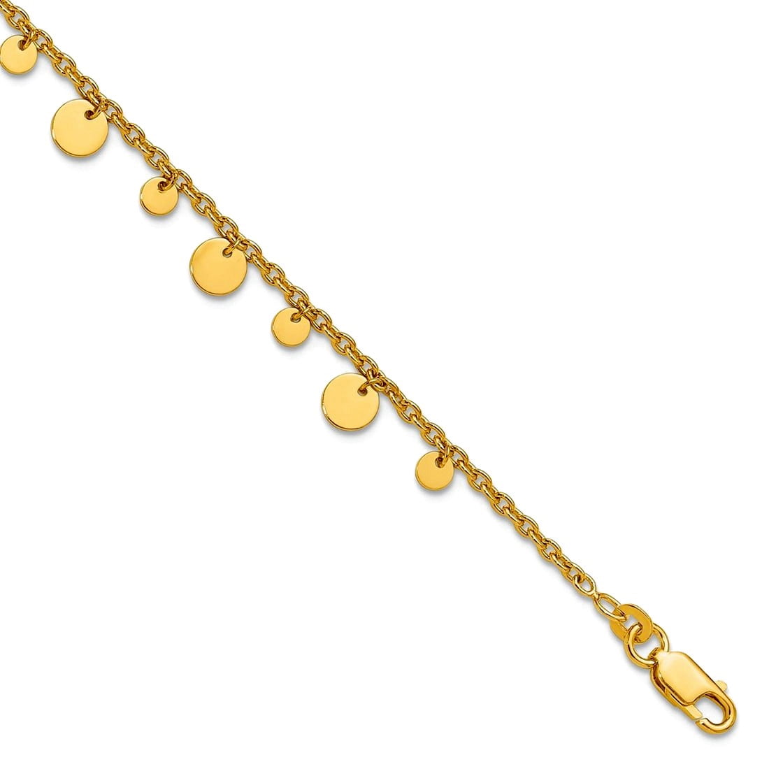 6.3mm 925 Sterling Silver Gold-tone Dangling Circle 9inch Plus 1 In Extension Anklet 10 Inch Anklet for Women