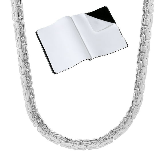6.3mm Large Solid .925 Sterling Silver Flat Domed Byzantine Chain Necklace, 30 inches + Gift Box