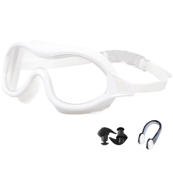 6.3x2.6 Inch Swim Goggles for Men with Nose Clip and Ear Plugs, No Leaking Anti-Fog Wide View Swim Goggles for Adult, Swimming Goggles High-Definition Anti Fog for Women Men, Male Female Universal