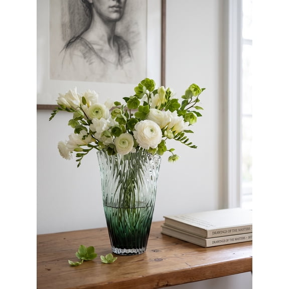 6.3x3.5x9.8H Glass Vase for Home Decor,Modern Wide Mouth Ruffle Flower Vase Table Centerpieces