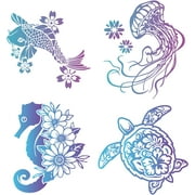6.3x6.3 4 Styles Sea Animal Window Decals Safety Sliding Glass Door Sticker Ocean Static Glass Window Clings Turtles Fish Jellyfish Seahorses Stickers