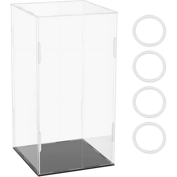 6.3x6.3x12Inch Clear Acrylic Display Case Self-Assembly Rectangle Acrylic Boxes Display Dustproof Protection Showcase with Black Base Storage Box