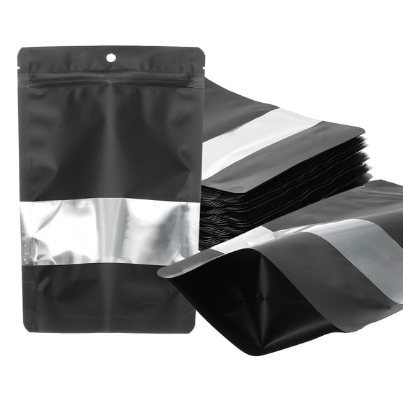 6.3x9.45 in Stand Up Pouch Bags,  60pcs Resealable Aluminum Foil Bag, Black
