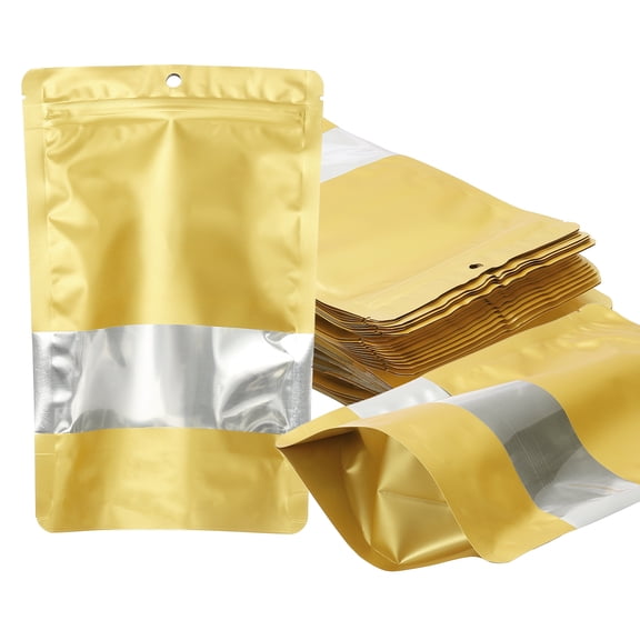 6.3x9.45 in Stand Up Pouch Bags,  60pcs Resealable Aluminum Foil Bag, Gold Tone