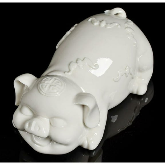 6.4" 12Zodiac Lovable Pig Figurine Statue StatuesChina White Porcelain Ceramics