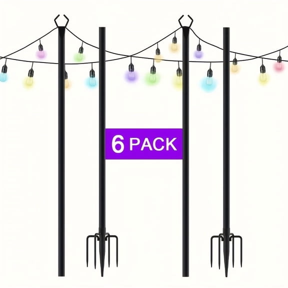 6/4/2 Pack 10FT Heavy Duty Metal String Light Pole - Adjustable, Rust-Resistant w/Hooks - For Courtyard/Backyard/Garden/Party/Wedding, Fits Festoon/Flag Lights, Outdoor Decor
