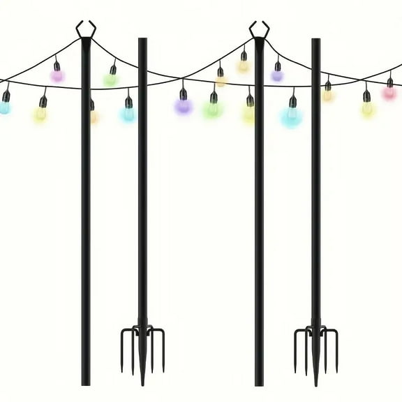 6/4/2 Pack 10FT Heavy Duty Metal String Light Pole - Adjustable, Rust-Resistant w/Hooks - For Courtyard/Backyard/Garden/Party/Wedding, Fits Festoon/Flag Lights, Outdoor Decor