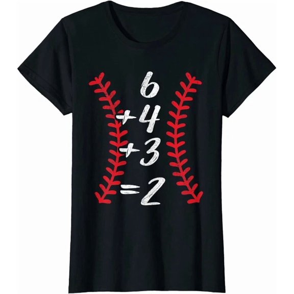 6+4+3 2 Baseball Laces Double Play Math Turn Two Cute T-Shirt