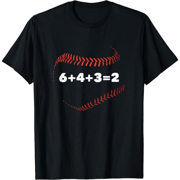 6+4+3=2 Double Play Baseball Player Gift Baseball Saying T-Shirt Black 3X-Large