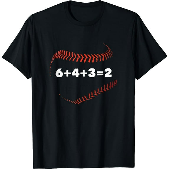 6+4+3=2 Double Play Baseball Player Gift Baseball Saying T-Shirt Black 4X-Large