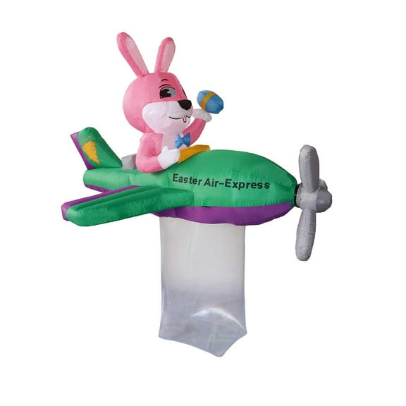 6' 4" Air Blown Inflatable Animated Easter Bunny Air Express Plane Yard Decoration Y607