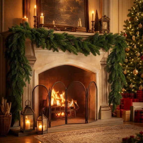 6.4 FT Artificial Christmas Balsam Fir Garland, Realistic Feathery Flat Juniper Greenery Garland for Mantel, Stair Railing, Farmhouse Thanksgiving & Xmas Classic Seasonal Decor
