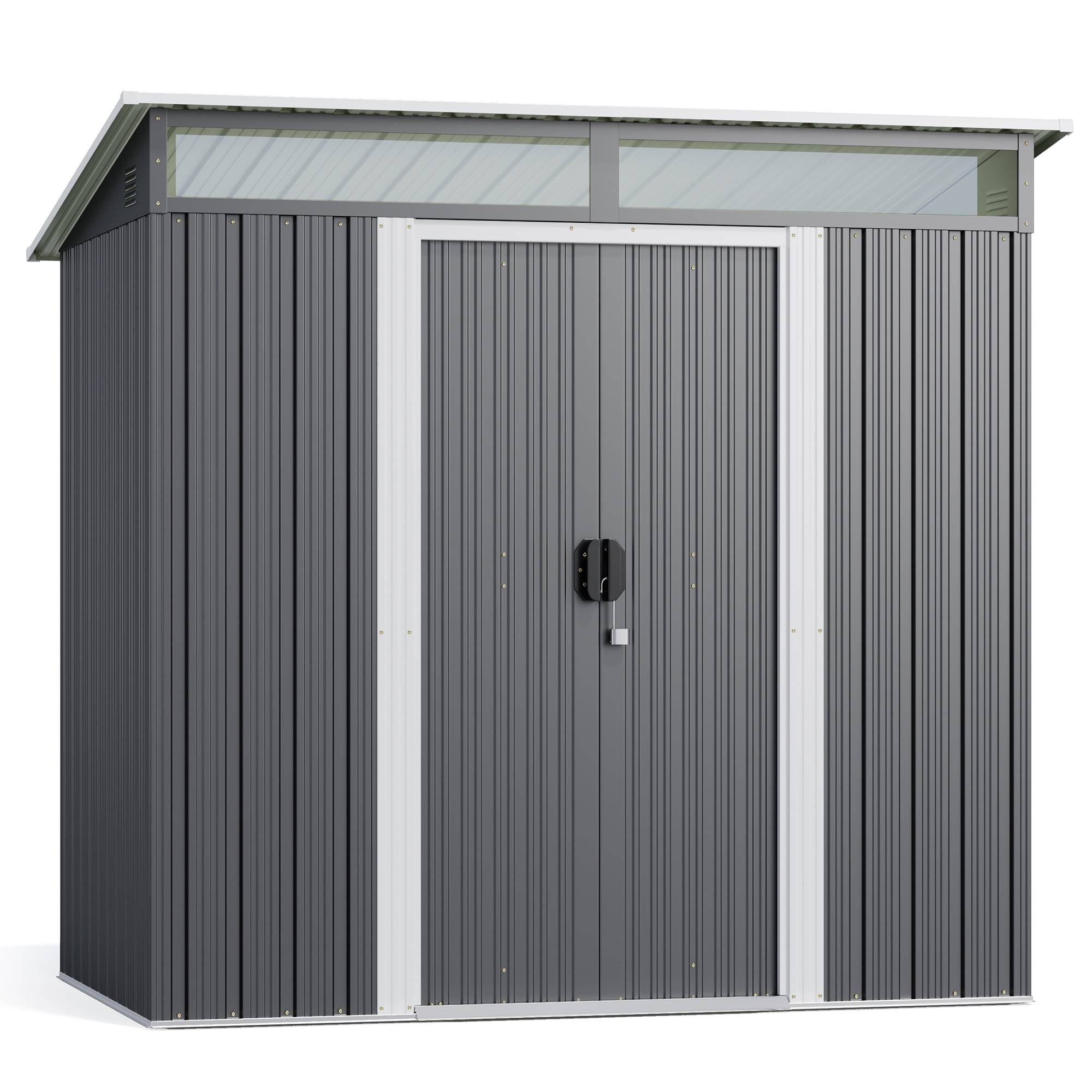 64 FT Outdoor steel storage shed,Lofka Garden Shed with Metal Shed base kit,Metal Door for Backyard,Poolside,Dark Gray