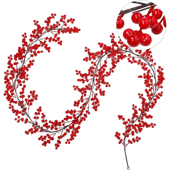 6.4 FT Red Berry Garland,Bexikou Christmas Garland Christmas Decorations,Artificial Christmas Holly Berry Vine, Winter Berry Garland for Indoor Outdoor Home Mantle Fireplace Holiday