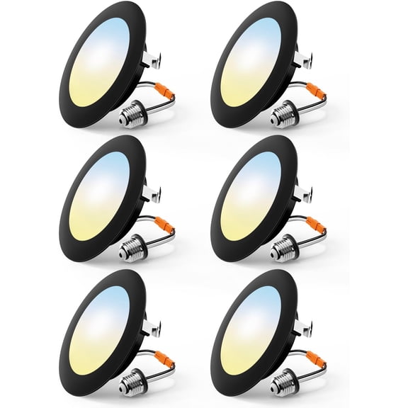 6 4 Inch Recessed Lighting, Selectable 2700K/3000K/4000K/5000K/6000K, Dimmable Flat Can Lights, 7W=60W, 700LM, IC & Damp Rated, ETL & FCC, Black