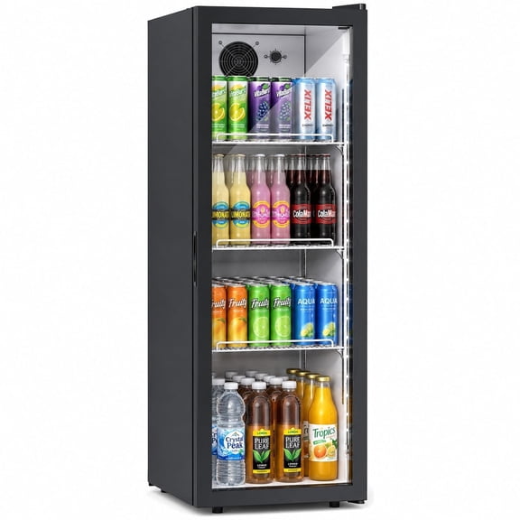 6.4 cu.ft Glass Door Beverage Refrigerator, Commercial Display Fridge with Frost-Free Cooling, Adjustable Shelves & LED Lighting, Compact Drink Cooler for Home Bar Office Cafe