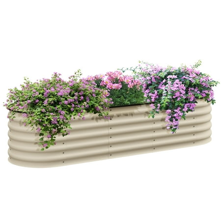 6.4' x 2' x 1.4' Galvanized Raised Garden Bed Kit, Metal Planter Box with Safety Edging, Cream