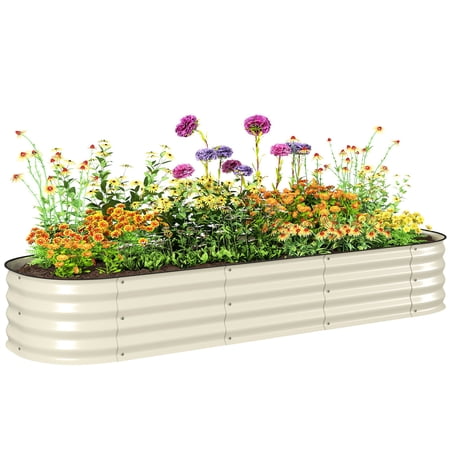 6.4' x 2' x 1' Galvanized Raised Garden Bed Kit, Metal Planter Box with Safety Edging, Cream