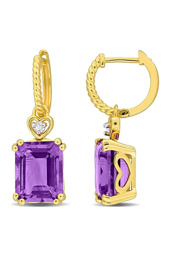 6.40 Carat (Ctw) Amethyst Dangle Earrings in Yellow Plated Sterling for Women