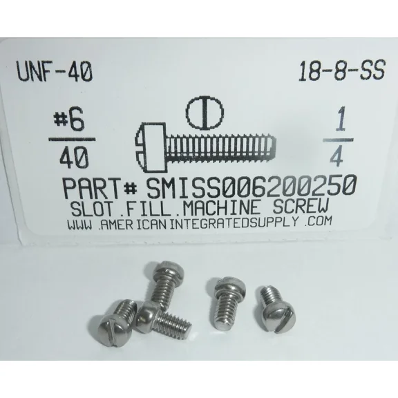 #6-40X1/4 Fillister Head Slotted Machine Screws 18-8 Stainless Steel (10)