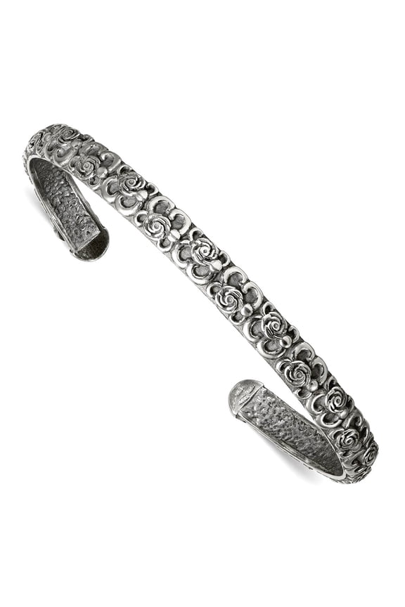 6.45mm 925 Sterling Silver Oxidized Floral Cuff Stackable Bangle Bracelet Cuff Bracelet for Women
