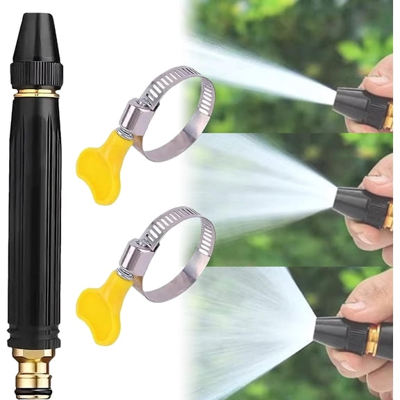 6.46in Metal Garden Hose Nozzle High Pressure Spray Wand with 0.63in Brass Connection Leakproof Twist Jet Sprayer and Stainless Steel Faucet Clamps for Car Wash(B-Set 1)