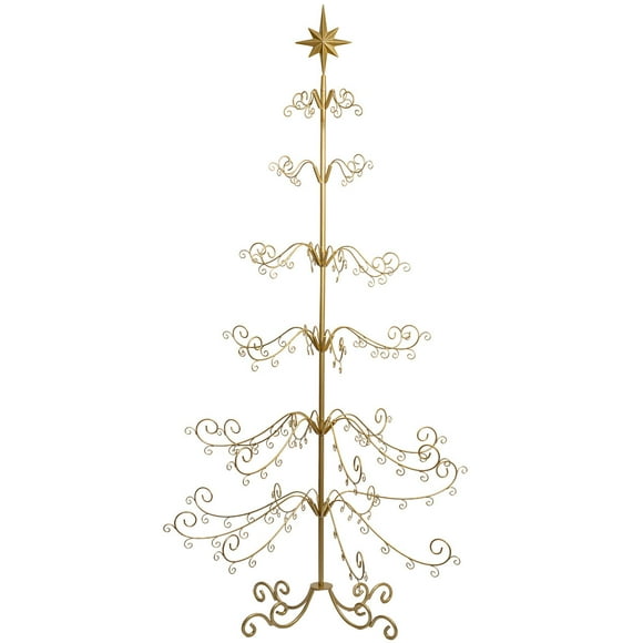 6.4ft Metal Ornament Display Tree Stand Rotating Christmas Tree 77", Gold