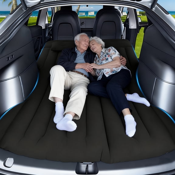 6.4ft foldable inflatable mattress fits Tesla SUVs, trucks and RVs. Ergonomic design, great for travel and camping.