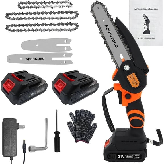 6" /4inch Mini Chainsaw with Safety Lock,with 2 Batteries 2 Chains 2 Blade, 6-inch Cordless Handheld Chain Saw Wood Cutter
